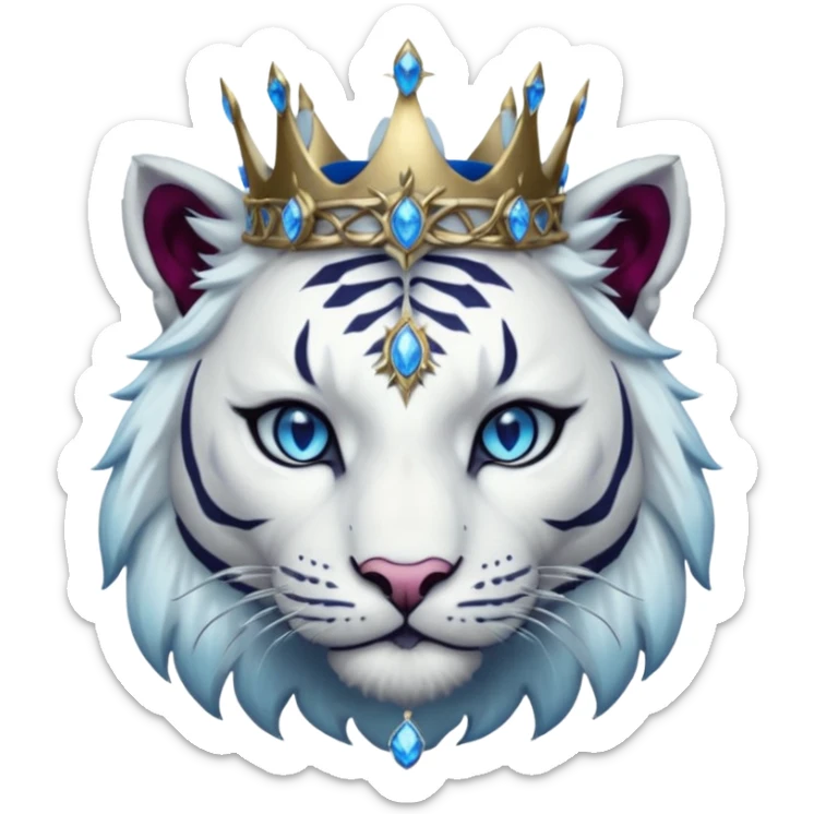 ESO Female white/black tiger khajiit leader of the umbral rose, glowing blue eyes, glowing blue 'third eye' gem, something symbolizing leadership ruling  sticker