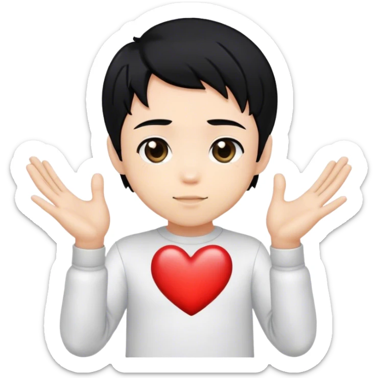 une emote d'un beau garçon de webtoon en mode chibi qui fait un coeur avec ses mains et sur fond transparent sticker