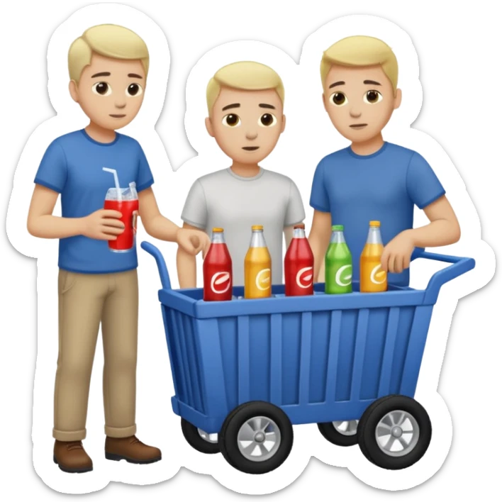 g'ildiragi singan ichimliklar ortilgan arava bir baloni singan uni yonida aka uka havotirli nigoh bilan bir biriga qarab turishibdi sticker