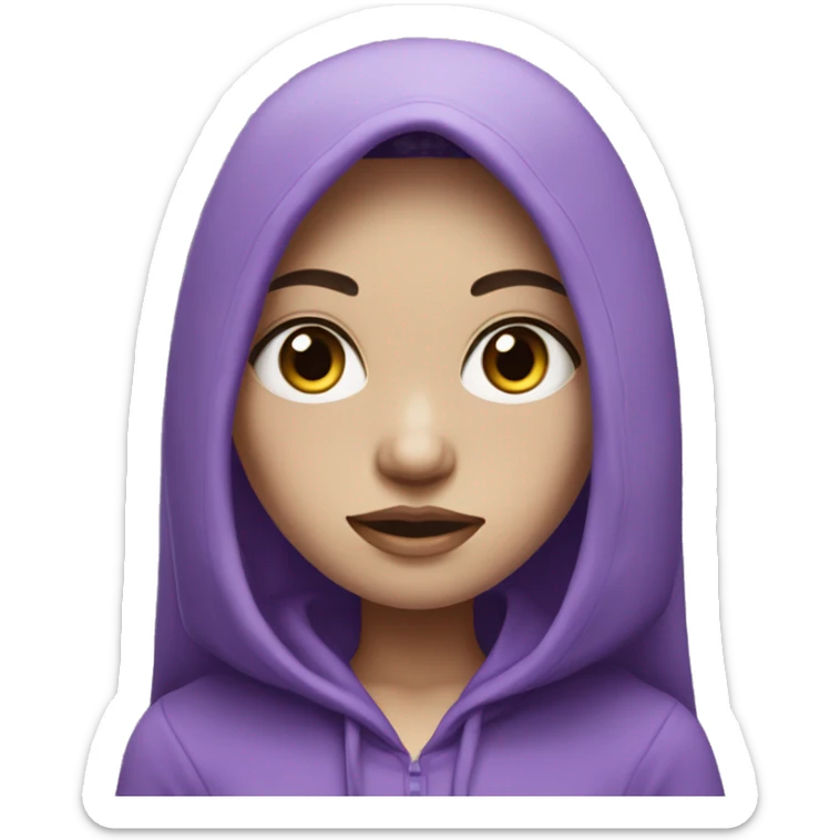 pale girl with long black hair, purple eyes, and purple hoodie sticker