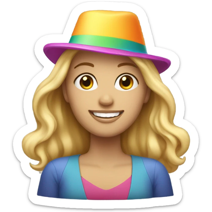 White woman, long hair, blonde hair, wavy hair, birthday hat sticker