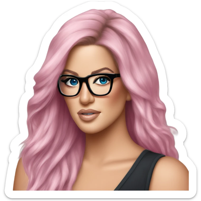 Photo Realistic khloe kardashian stylish pink hair BLUE eyes and glasses elegant  sticker