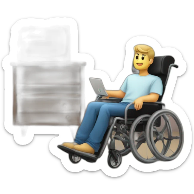 Hombre en silla de ruedas viendo tv en su casa en la sala sticker