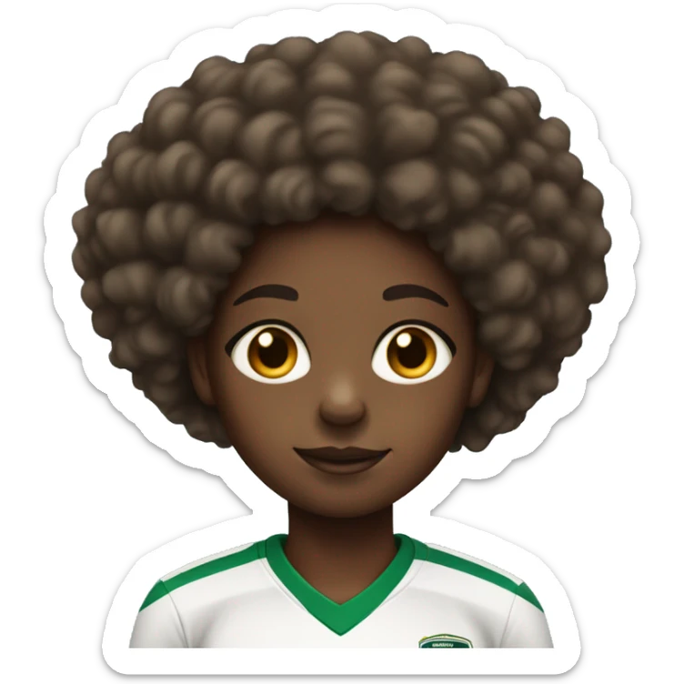 black girl aged 10 with brown curl afro in football shirt sticker