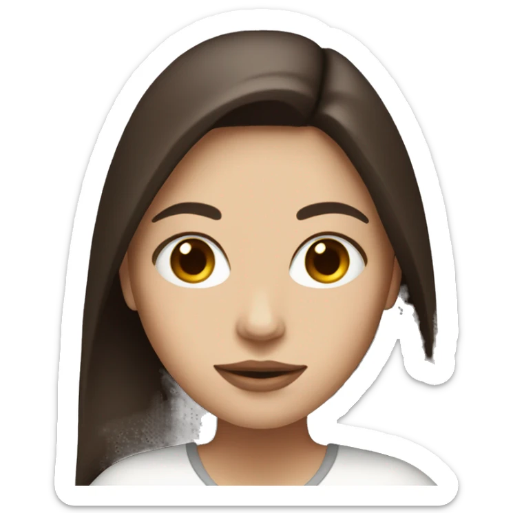 white girl with dark brown long hair holding a cup of coffee sticker