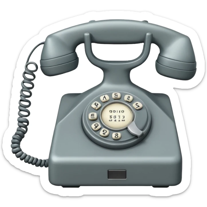 Minimalist emoji-style sticker of an old phone receiver with no signal waves, cracked and floating. Desaturated tones.
 sticker