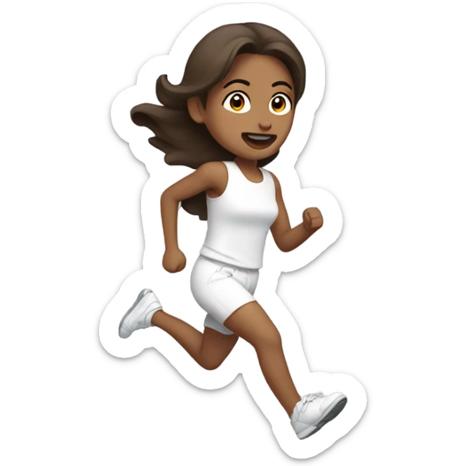 runnning emoji wearing something cute that is white with dark brown hair sticker