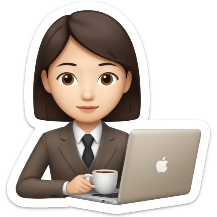 business person emoji, Asian person with a laptop and coffee sticker