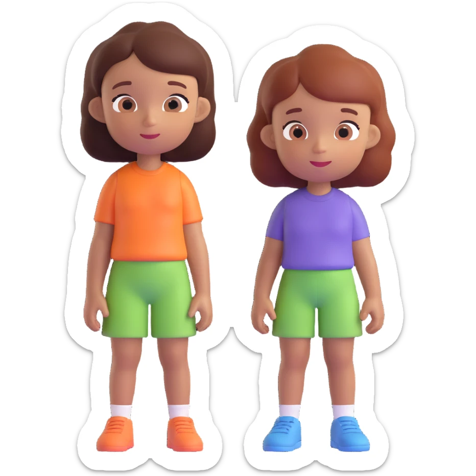 Slightly increase the volume of the upper body of the girl, separate the girl and the boy from each other, make the skin color the same for both. Keep the cartoonish 3D style. Background transparent. sticker