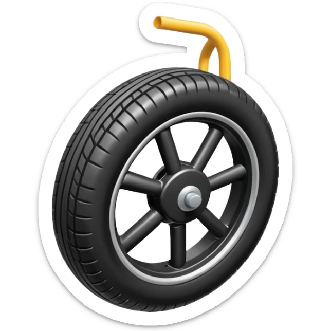 The aircraft's landing gear is one inflated, plump wheel with a strut, black in color, cartoon-style, isometric sticker