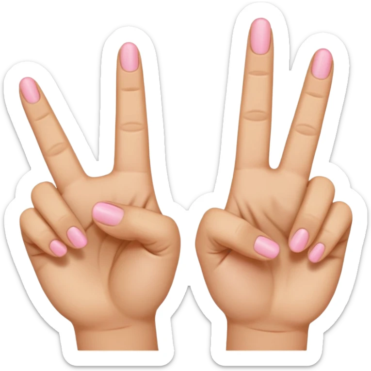 peace sign emoji but with the middle and ring fingers up instead of the index and middle finger. Keep the pinky, index, and thumb down. So the order should be pinky (down) ring finger (up) middle finger (up) index finger (down) thumb (down and on top of the index finger holding it down) sticker