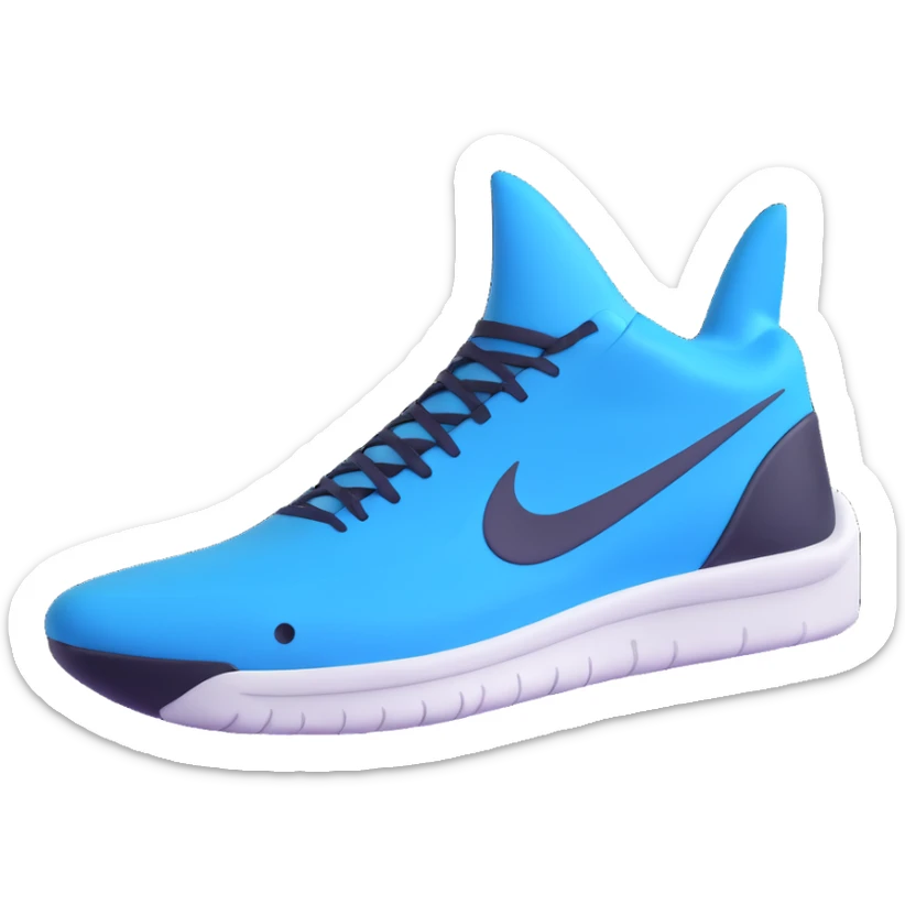 3D emoji of a blue shark and Nike shoe hybrid, icon style sticker