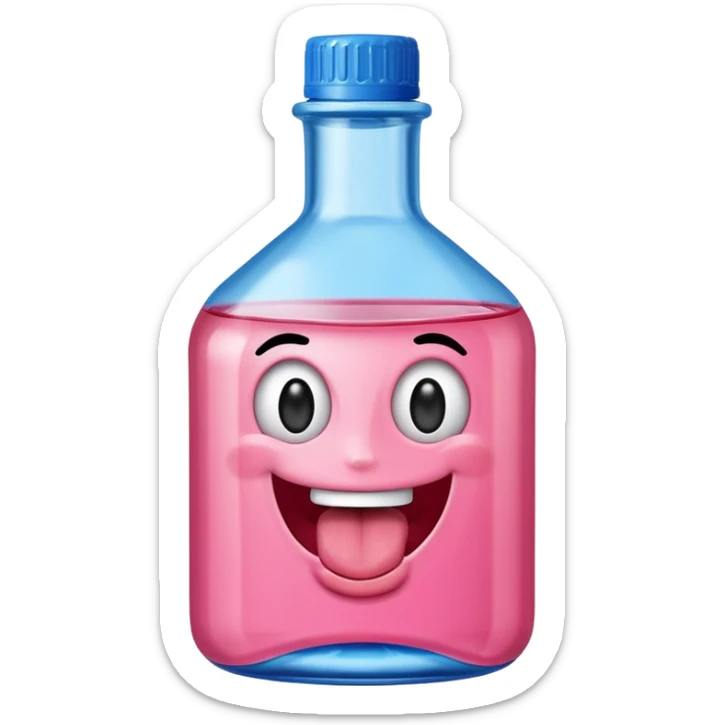 Smiling bottle of oil pink with silly face tongue out blue top sticker