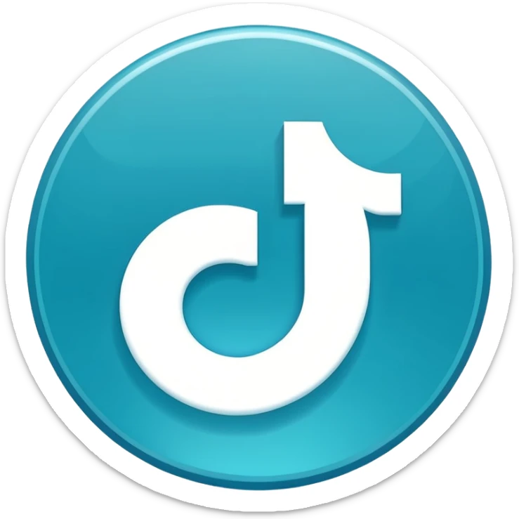 Modern emoji-style TikTok verified icon: cyan-blue circular badge, bold white checkmark, smooth gradient, soft glossy highlights, subtle shine, thick white border, minimalist flat + semi-3D style, smooth edges, high contrast, transparent PNG, high quality, sharp. sticker