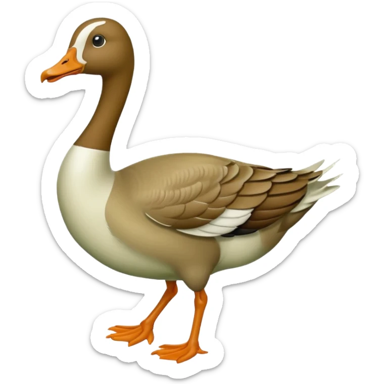 "Emoji of a running goose with a very long neck and two legs. The goose looks like a white goose dyed green, not a duck." sticker