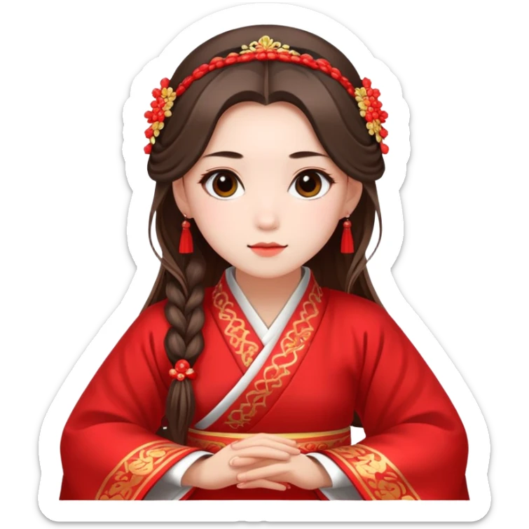 Beautiful girl wearing red Hanfu wedding dress sitting sticker