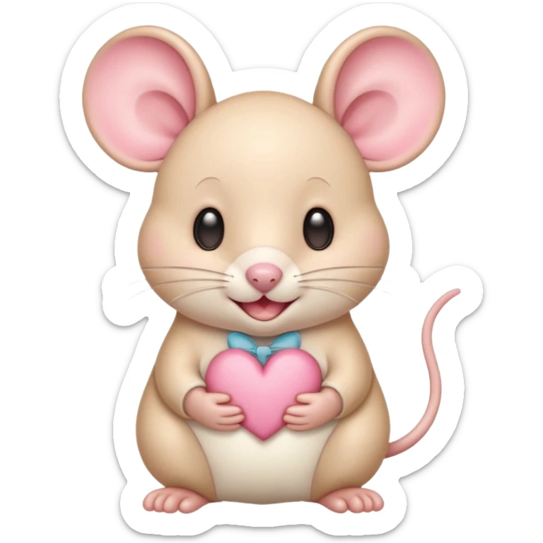 baby cream cartoon mouse with large, round, pink-lined ears. The mouse has heart eyes, a small open mouth, conveying a feeling of love, adoration, or strong affection. sticker