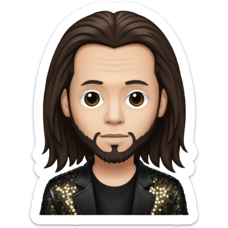 James Munky Shaffer from Korn with long dark brown hair, light tan skin, black sequin outfit sticker