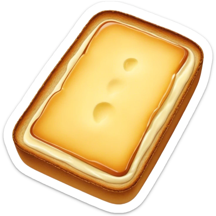 Cinematic warm toasted bread, golden-brown edges, butter melting into the surface, slightly crispy texture, simple and comforting, warm glowing background, inviting and homely. sticker