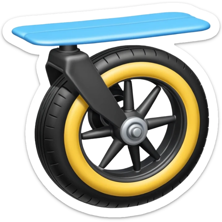 The aircraft's landing gear is one inflated, plump wheel with a strut, black in color, cartoon-style, isometric sticker