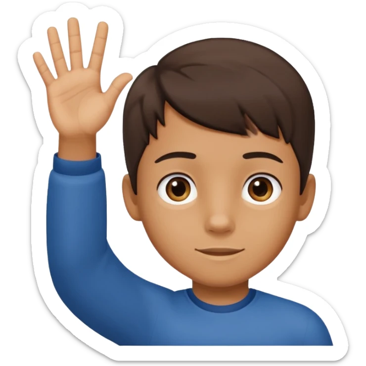 Boy his hand up on the right hand there is number 6 and the left hand number 7 sticker