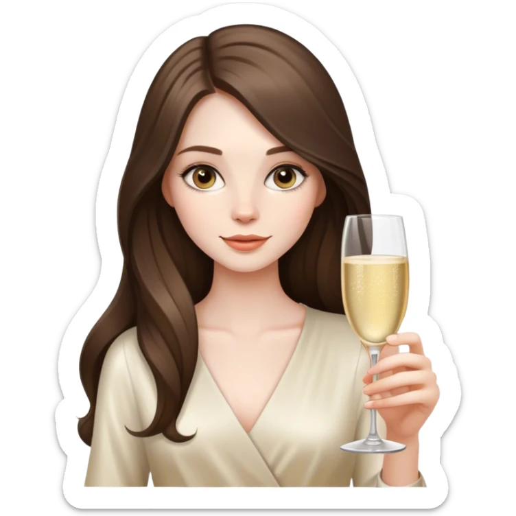 beautiful pale brunette girl with long hair holding a glass of champagne  sticker