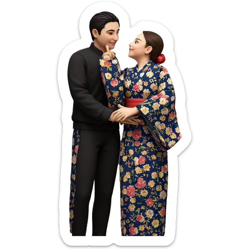 romantic japanese couple portrait sticker