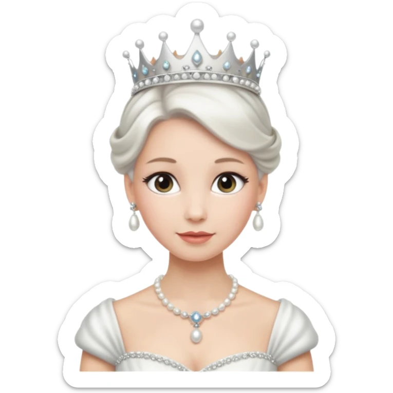 Queen with white bun hair – silver tiara, pearl necklace, elegant gown sticker