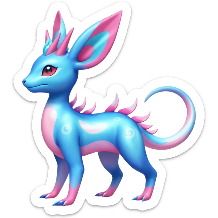 Colorful Shiny Exotic Amaura-Salandit-Aurorus-Sylveon-Fakémon-hybrid-creature (full body)  sticker