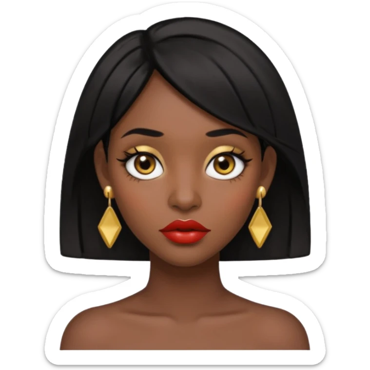 Dark skin gurl with black hair, big lips m, dark brown eye, octagon face shape and chinky eyes no red lipstick  sticker