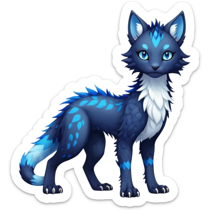 Kawaii dark colorful edgy fantasy ethereal feline-vernid-sergal-fursona animal creature with a tufted tail full body sticker