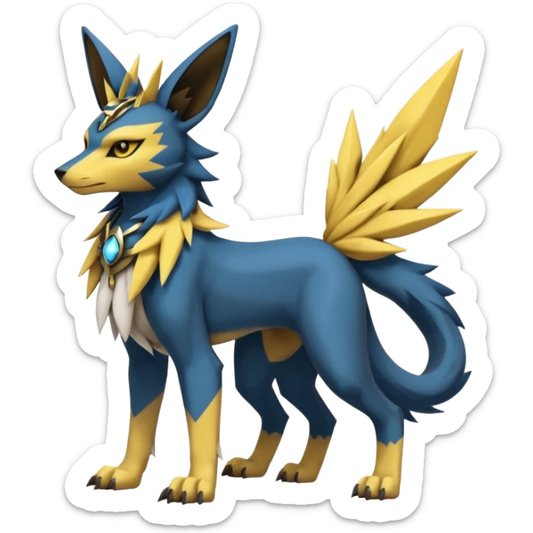 Zeraora-Anubis-Lucario-Umbreon-Renamon-Jolteon-hybrid-fusion-Fakémon-Pokémon-Digimon-creature (full body) sticker