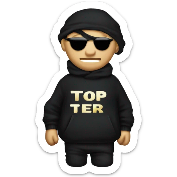 Thief wearing all black clothes stealing a money bag with the words Top Tier embroidered on it sticker