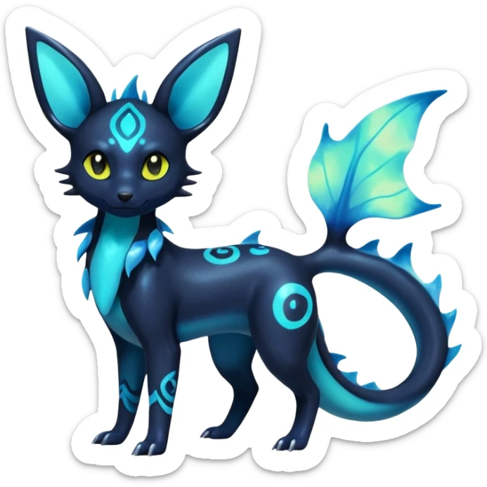 Shiny Aural Iridescent Fluorescent Bioluminescent Umbreon-Amaura-Salandit-Vaporeon-Fakémon-fusion (full body) sticker