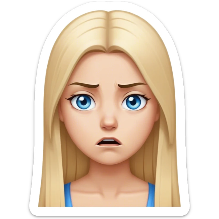 beautiful white girl with long straight blonde hair blue eyes sad angry upset hurt mad sticker