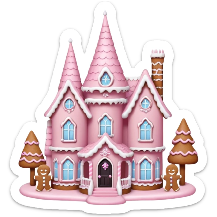 Cute gothic Queen Anne style pastel pink gingerbread house mansion sticker