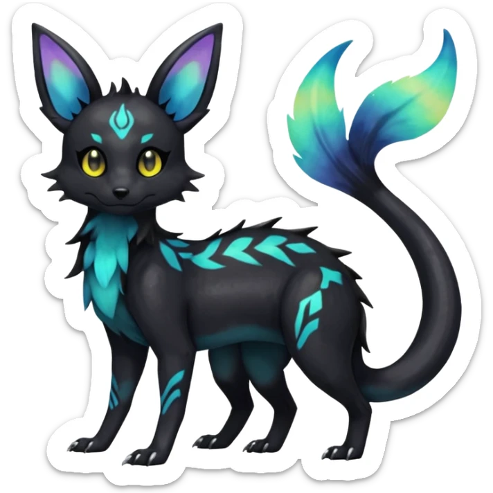 Rare epic aesthetic iridescent spooky gloomy colorful Salandit-Umbreon-Eevee-Genet-species-Fakemon-hybrid-creature, with markings, full body sticker