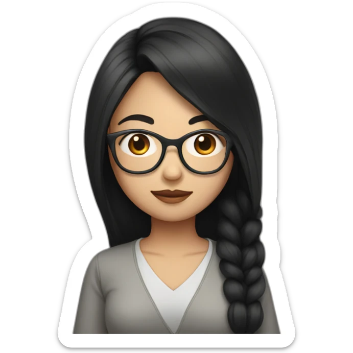 Asian girl with long black hair and glasses Cross legged sticker