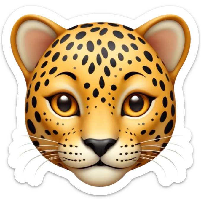 Cinematic Cute Jaguar Portrait Emoji, Head tilted playfully and inquisitively, with a smooth, agile form accented by delicate spotted patterns and round, sparkling eyes full of charm, Simplified yet irresistibly adorable features, highly detailed, glowing with a warm, inviting wild glow, high shine, affectionate and lively, stylized with a touch of whimsical feline grace, soft glowing outline, capturing the essence of a mischievous yet loving jaguar that feels like it could pounce out of the screen into your arms! sticker