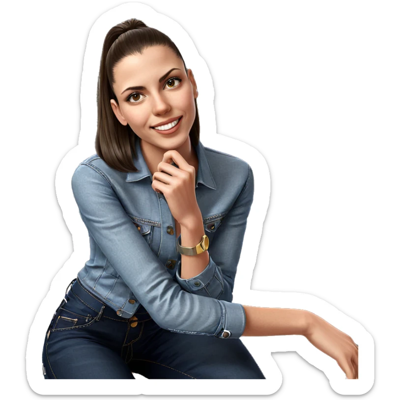 smiling girl in denim outfit sticker