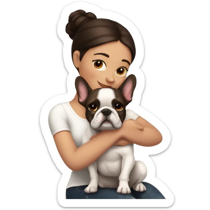Dark brown hair woman hugging a french bulldog sticker