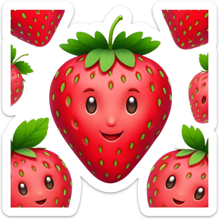 Cinematic Realistic Strawberry Emoji, Plump and juicy, with a deep red color and small, fresh seeds dotted across the skin. Its glossy, sweet surface catches the light, while bright green leaves top off the perfect, delicious berry. Soft glowing outline, capturing the essence of sweetness and freshness in a bright strawberry! sticker