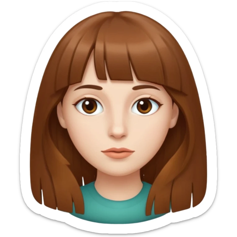 Tenho uma franja vegana, sombrancelha fina, um rosto oval e meu cabelo é grande e castanho sticker