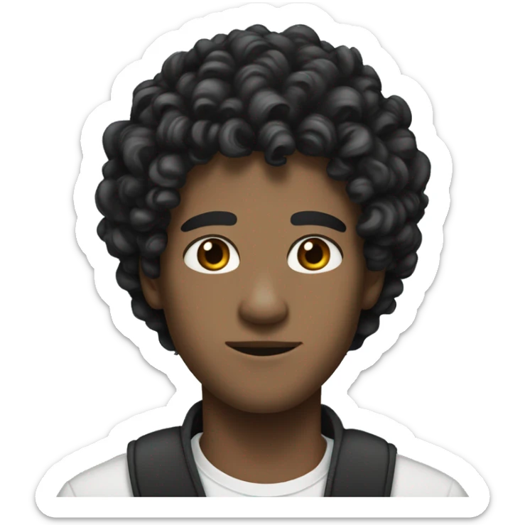 Black hair  big curly, sharp jawline, white skin, teen, fair skin, male sticker