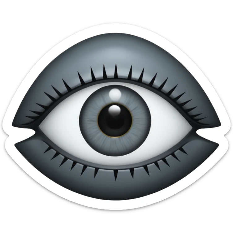 Minimal emoji, gothic futuristic eye, cold grey sclera, pupil replaced by a solid black number 8, occult cyber aesthetic, sharp clean lines, flat emoji design, centered, transparent background sticker