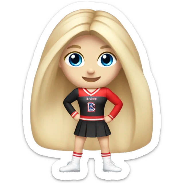 Long hair girl wearing red and black uniform American with blonde hair and blue eyes doing cheerleading  sticker