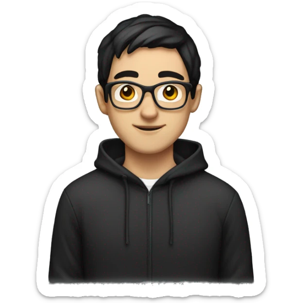 nerd white guy with short black hair and headphones in black hoodie sticker
