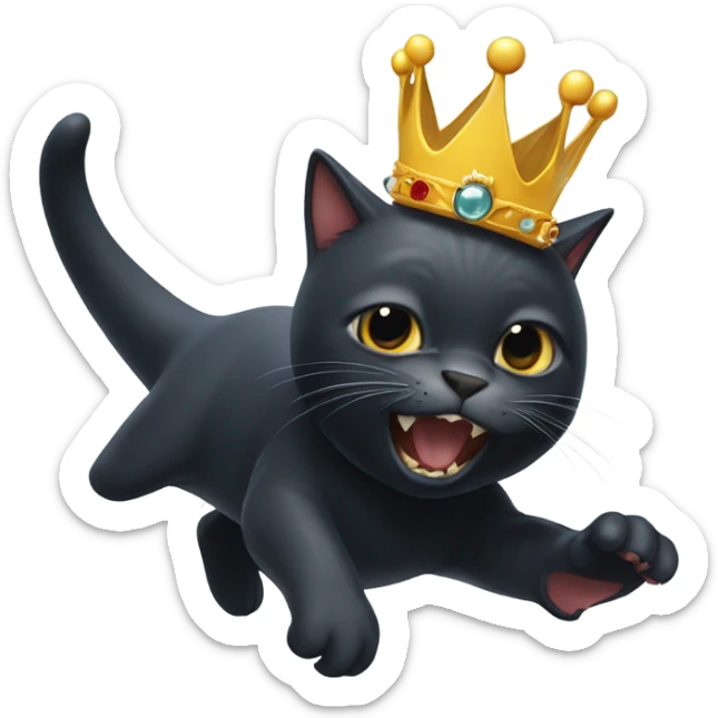 Black cat in a crown punching a shark sticker