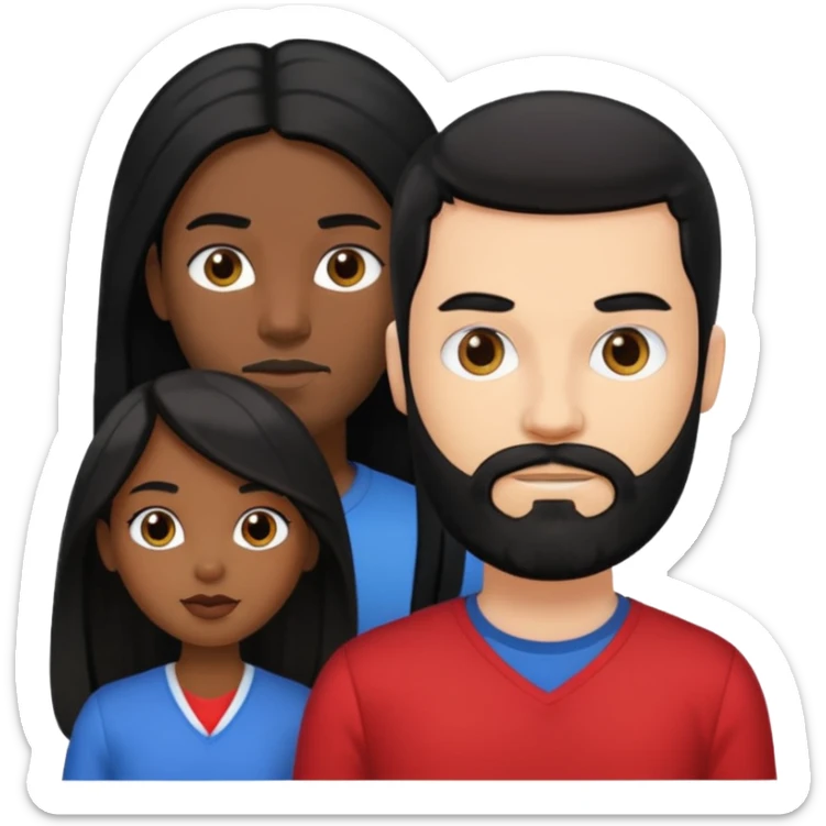 White man with black hair and black beard standing next to a black girl with long black hair sticker