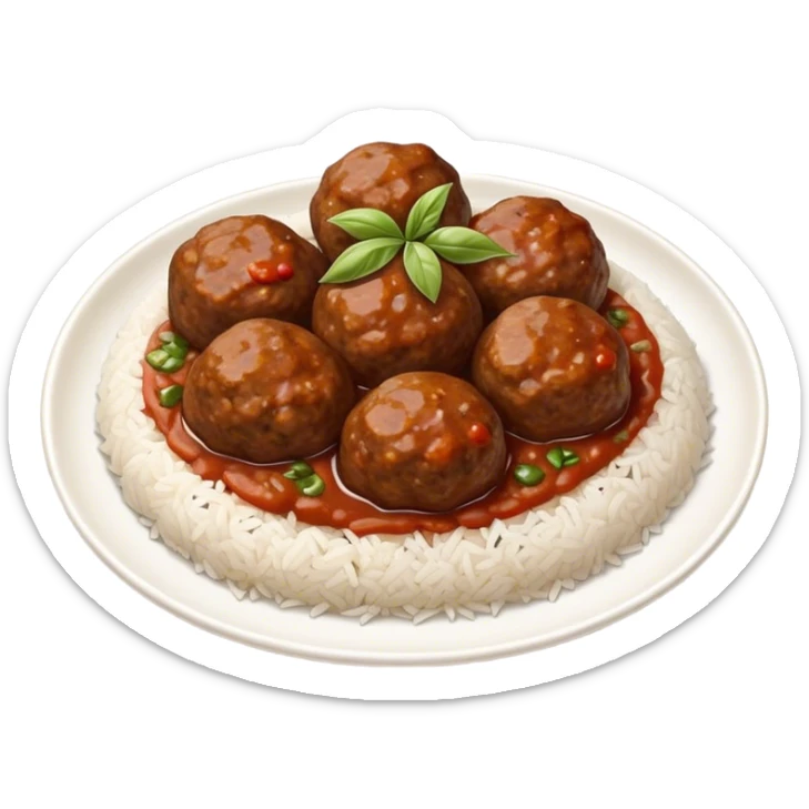 Kofte Cinematic Realistic Kofte Dish Emoji, depicted as spiced meatballs served alongside a portion of fragrant rice, rendered with rich textures and warm, appetizing lighting. sticker